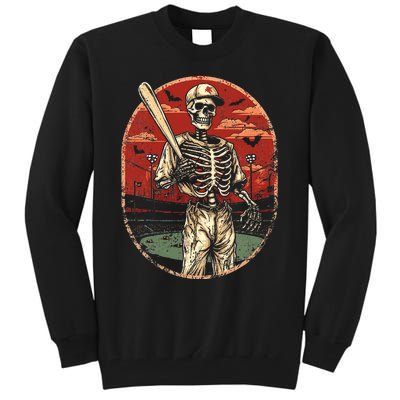 Spooky Creepy Baseball Skeleton Halloween Tall Sweatshirt