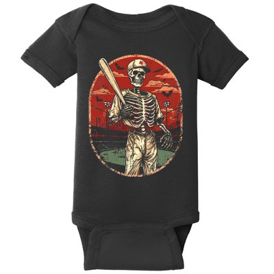 Spooky Creepy Baseball Skeleton Halloween Baby Bodysuit