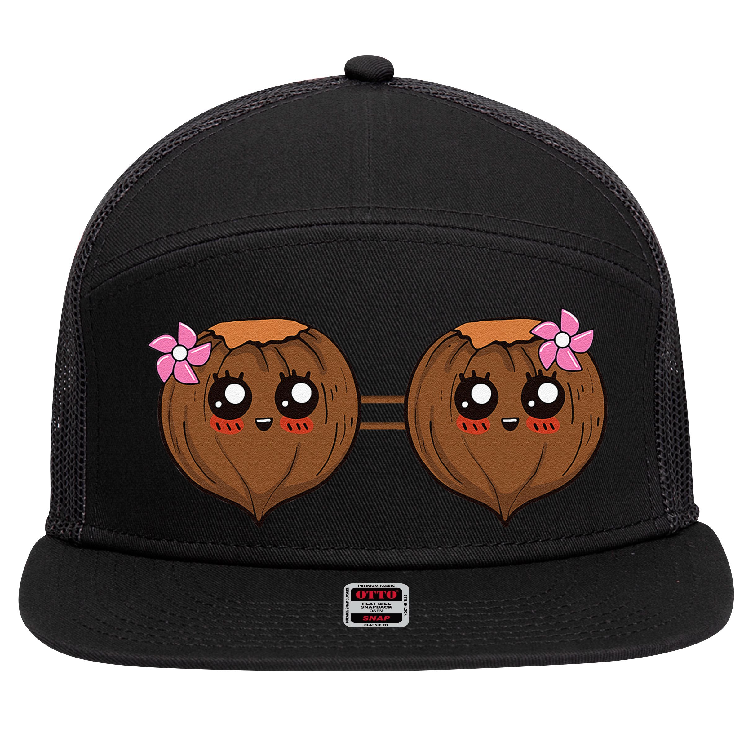 Summer Coconut Bra Halloween Costume Hawaii Aloha Beach 7 Panel Mesh Trucker Snapback Hat
