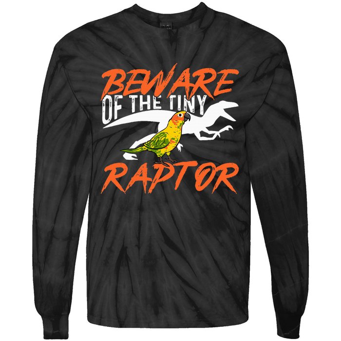 Sun Conure Beware Of The Tiny Raptor Parrot Bird Conure Tie-Dye Long Sleeve Shirt