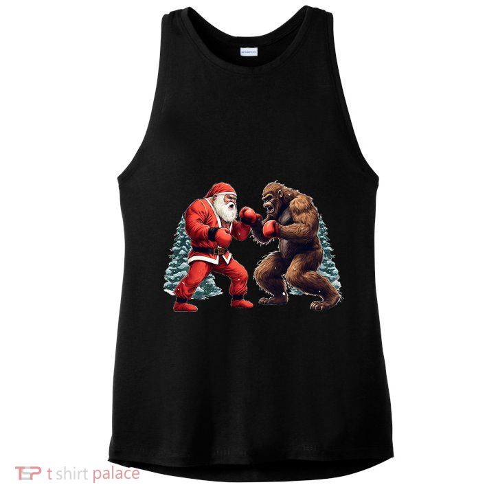 Santa Claus Boxing Bigfoot Sasquatch Christmas Ladies PosiCharge Tri-Blend Wicking Tank