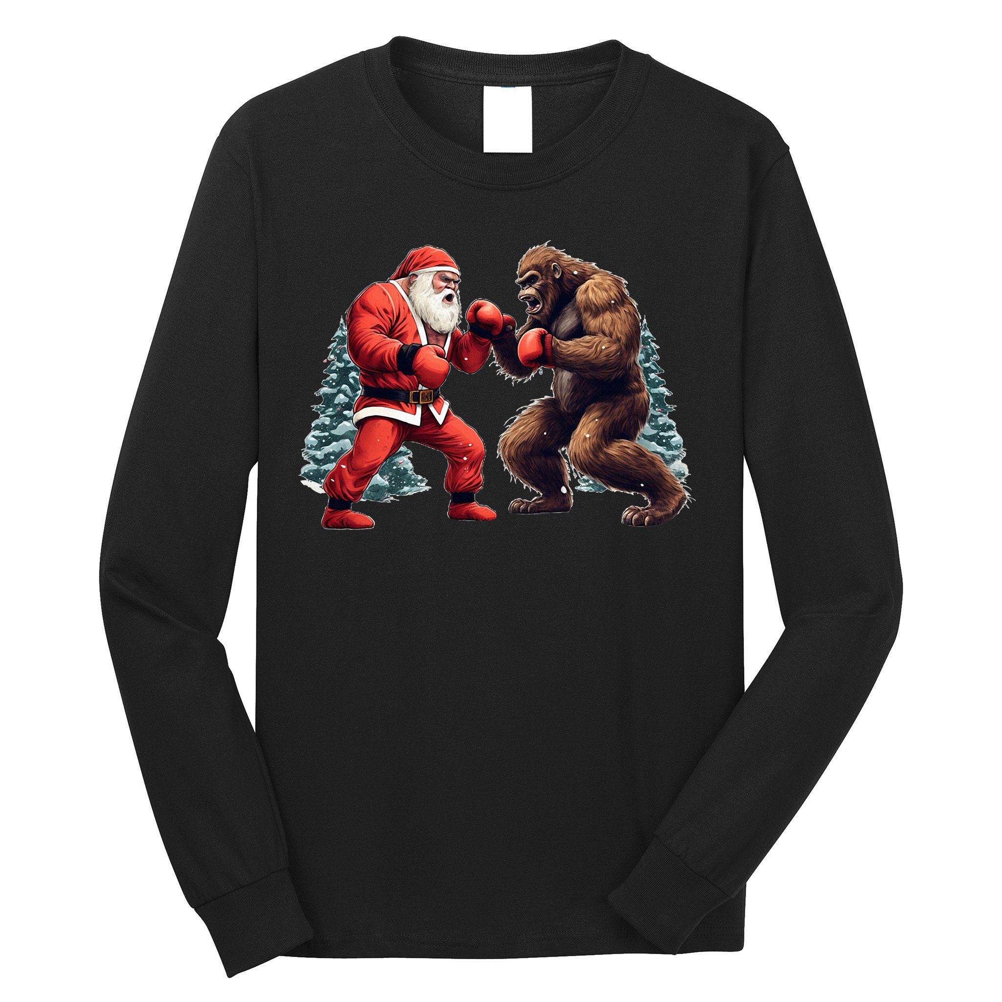 Santa Claus Boxing Bigfoot Sasquatch Christmas Long Sleeve Shirt