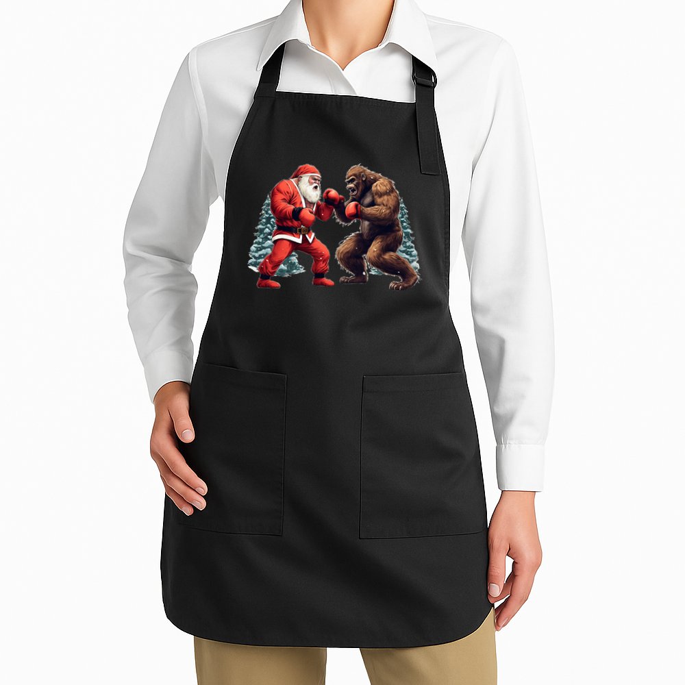 Santa Claus Boxing Bigfoot Sasquatch Christmas Apron