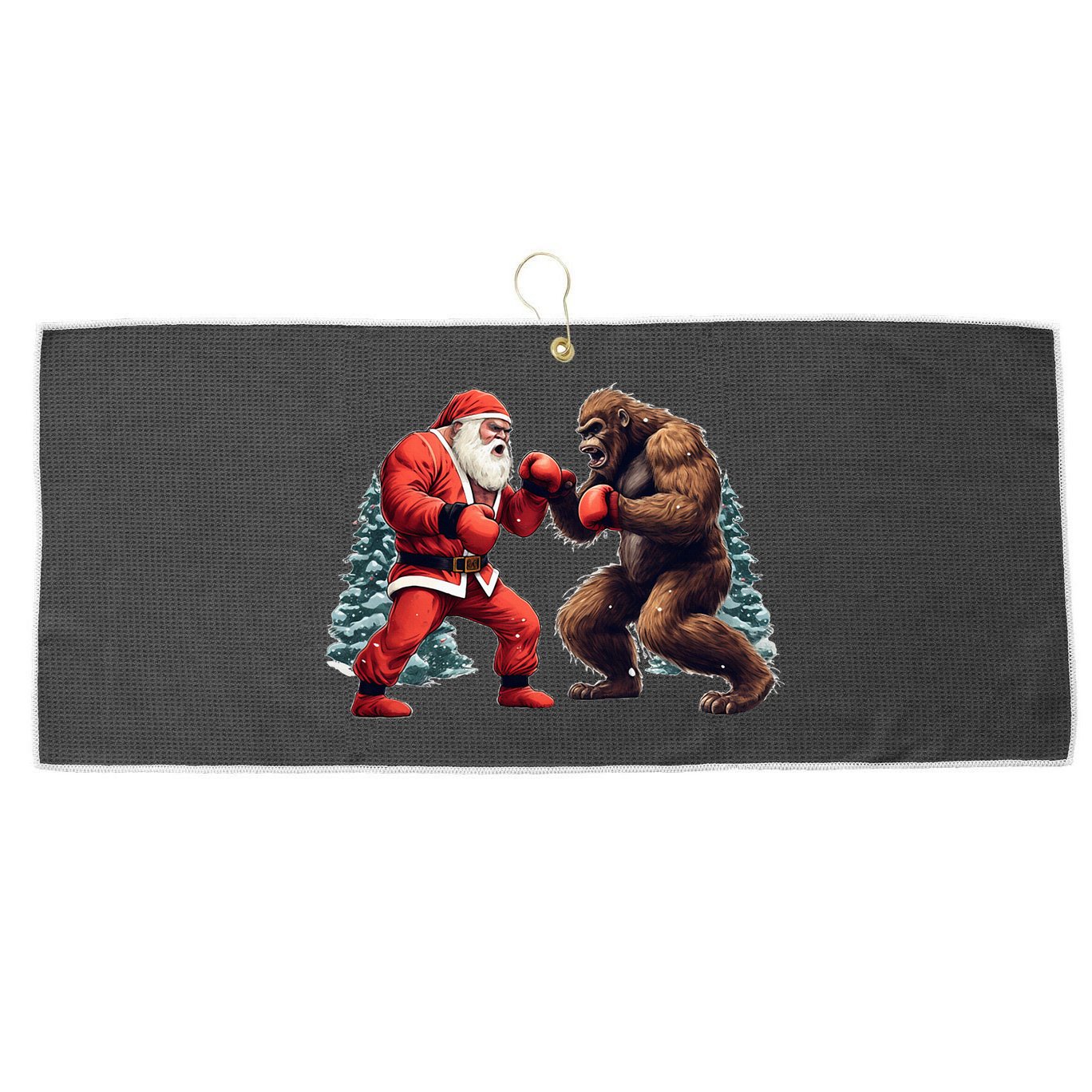 Santa Claus Boxing Bigfoot Sasquatch Christmas Large Microfiber Waffle Golf Towel