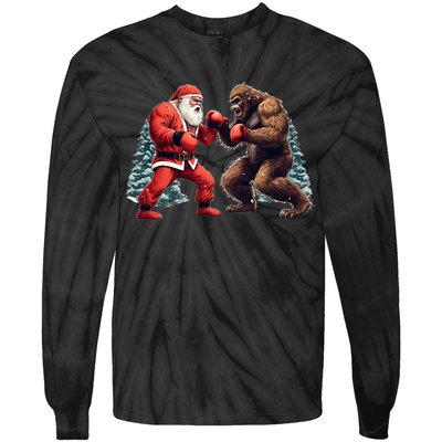 Santa Claus Boxing Bigfoot Sasquatch Christmas Tie-Dye Long Sleeve Shirt
