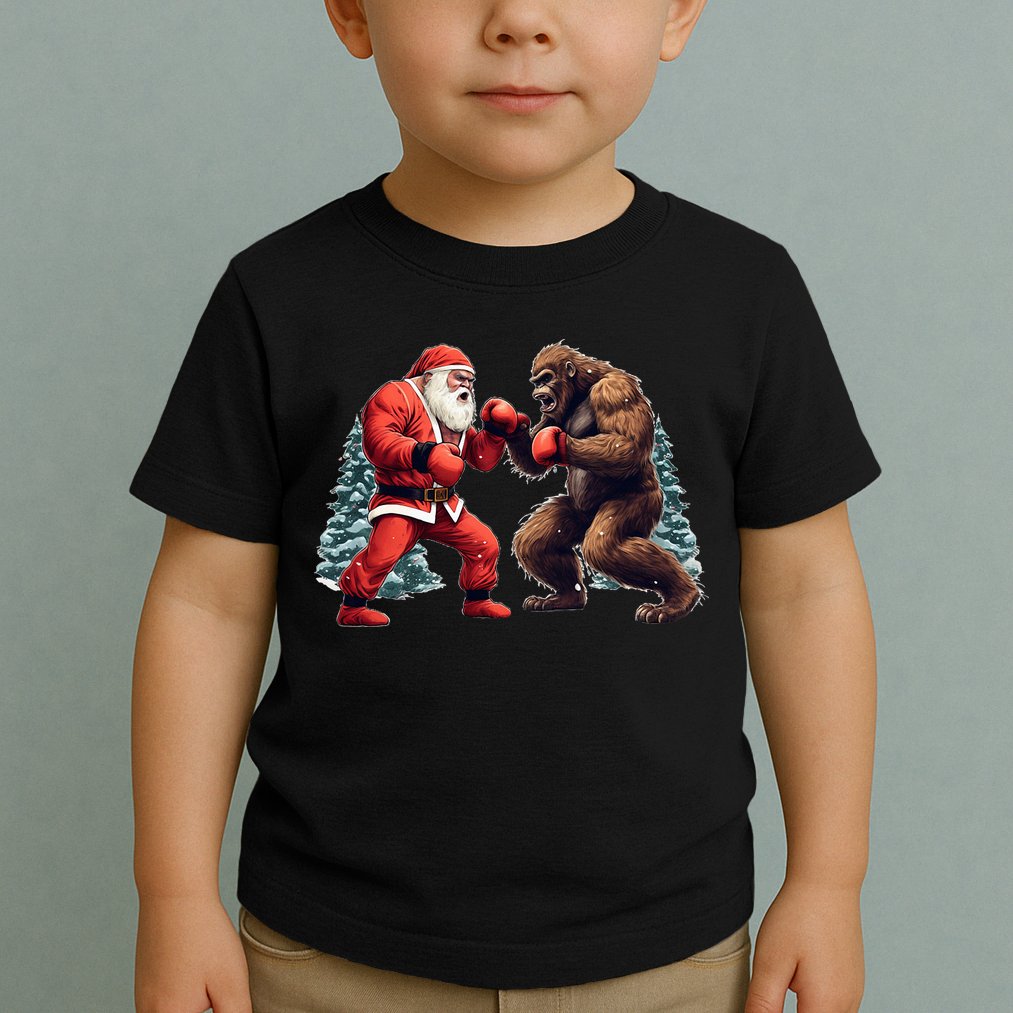 Santa Claus Boxing Bigfoot Sasquatch Christmas Toddler T-Shirt