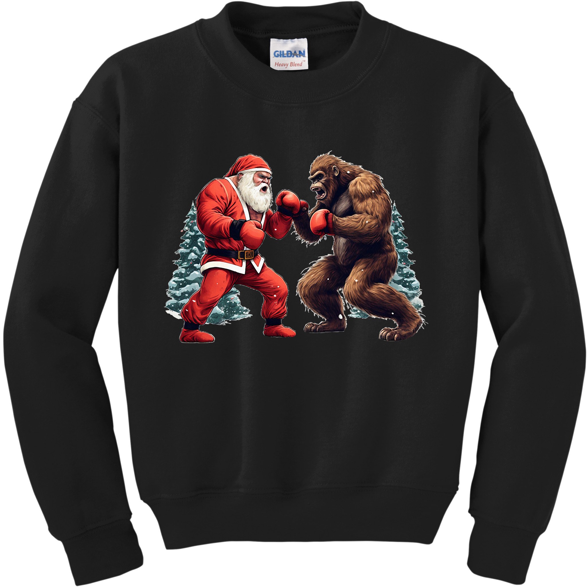 Santa Claus Boxing Bigfoot Sasquatch Christmas Kids Sweatshirt