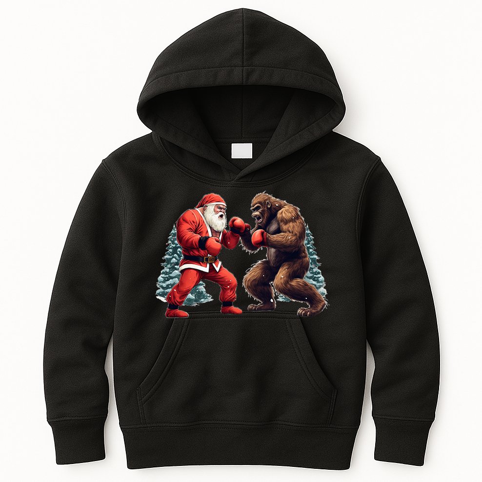 Santa Claus Boxing Bigfoot Sasquatch Christmas Kids Hoodie