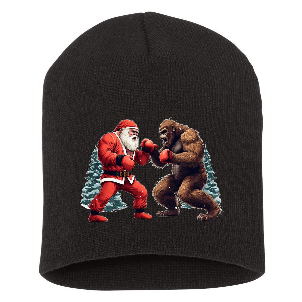 Santa Claus Boxing Bigfoot Sasquatch Christmas Short Acrylic Beanie