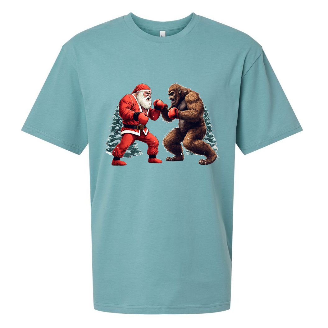 Santa Claus Boxing Bigfoot Sasquatch Christmas Sueded Cloud Jersey T-Shirt