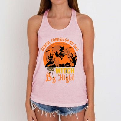 School Counselor By Day Witch By Night Halloween Costume Cute Gift Women's Knotted Racerback Tank