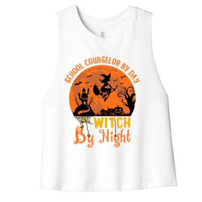 School Counselor By Day Witch By Night Halloween Costume Cute Gift Women's Racerback Cropped Tank