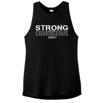 Strong & Courageous Bible Verse Tee For Women Men Christian Ladies PosiCharge Tri-Blend Wicking Tank