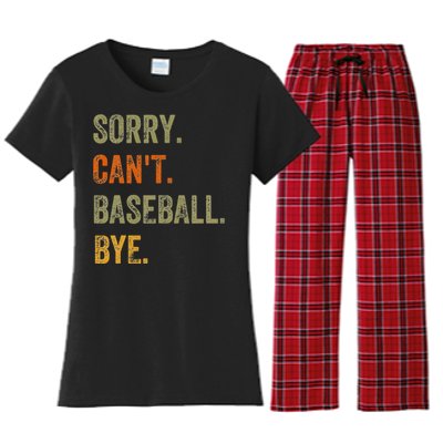 Sorry. Can't. Baseball. Bye. Retro Vintage quotes Women's Flannel Pajama Set