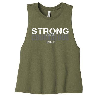 Strong & Courageous Bible Verse Tee For Women Men Christian Women's Racerback Cropped Tank