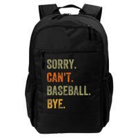 Sorry. Can't. Baseball. Bye. Retro Vintage Text Backpack