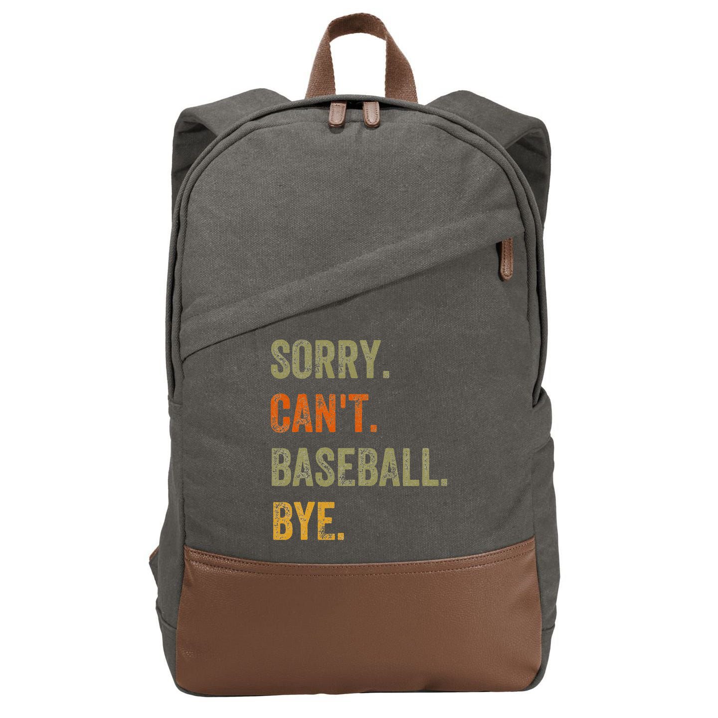 Sorry. Can't. Baseball. Bye. Retro Vintage Text Cotton Canvas Backpack