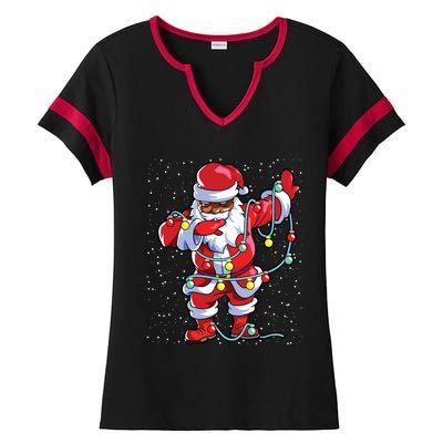 Santa Claus Black Christmas Afro African American Xmas Ladies Halftime Notch Neck Tee