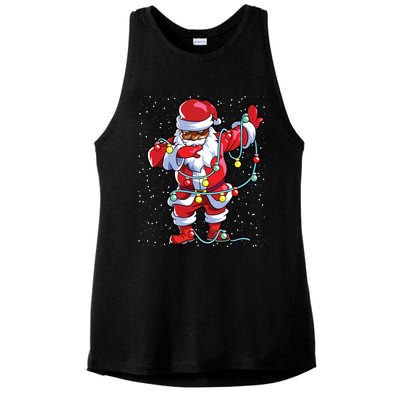 Santa Claus Black Christmas Afro African American Xmas Ladies PosiCharge Tri-Blend Wicking Tank