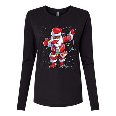 Santa Claus Black Christmas Afro African American Xmas Womens Cotton Relaxed Long Sleeve T-Shirt