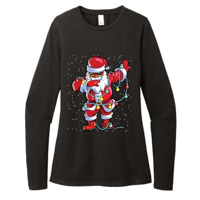 Santa Claus Black Christmas Afro African American Xmas Womens CVC Long Sleeve Shirt