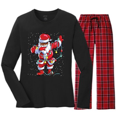 Santa Claus Black Christmas Afro African American Xmas Women's Long Sleeve Flannel Pajama Set 