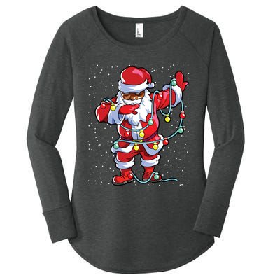 Santa Claus Black Christmas Afro African American Xmas Women's Perfect Tri Tunic Long Sleeve Shirt