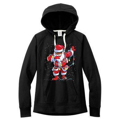 Santa Claus Black Christmas Afro African American Xmas Women's Fleece Hoodie