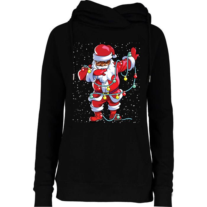 Santa Claus Black Christmas Afro African American Xmas Womens Funnel Neck Pullover Hood