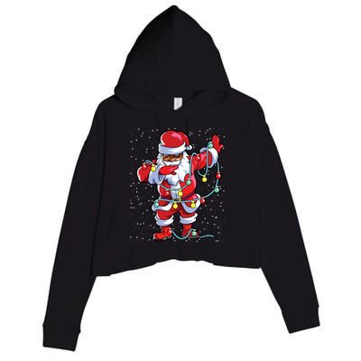 Santa Claus Black Christmas Afro African American Xmas Crop Fleece Hoodie