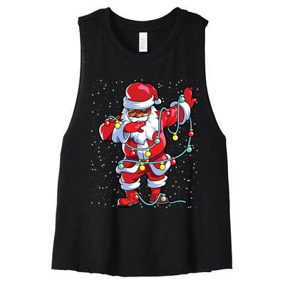 Santa Claus Black Christmas Afro African American Xmas Women's Racerback Cropped Tank