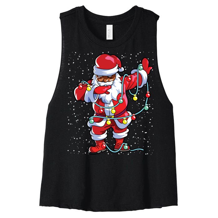 Santa Claus Black Christmas Afro African American Xmas Women's Racerback Cropped Tank