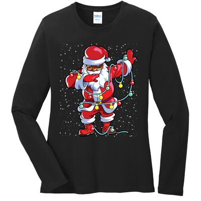 Santa Claus Black Christmas Afro African American Xmas Ladies Long Sleeve Shirt