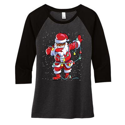 Santa Claus Black Christmas Afro African American Xmas Women's Tri-Blend 3/4-Sleeve Raglan Shirt