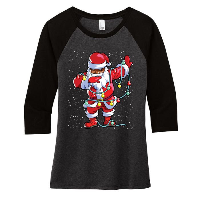 Santa Claus Black Christmas Afro African American Xmas Women's Tri-Blend 3/4-Sleeve Raglan Shirt