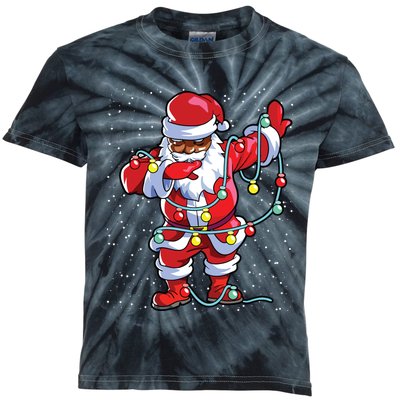 Santa Claus Black Christmas Afro African American Xmas Kids Tie-Dye T-Shirt