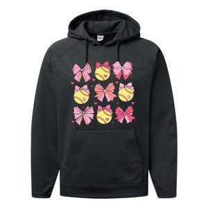 Softball Coquette Bow Softball Mom Mothers Day Performance Fleece Hoodie