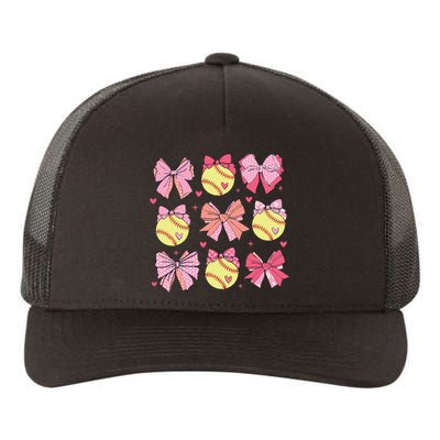 Softball Coquette Bow Softball Mom Mothers Day Yupoong Adult 5-Panel Trucker Hat