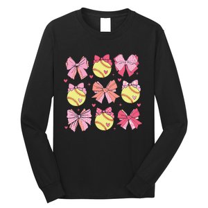 Softball Coquette Bow Softball Mom Mothers Day Long Sleeve Shirt