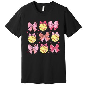 Softball Coquette Bow Softball Mom Mothers Day Premium T-Shirt