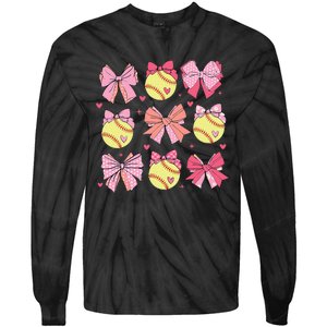 Softball Coquette Bow Softball Mom Mothers Day Tie-Dye Long Sleeve Shirt