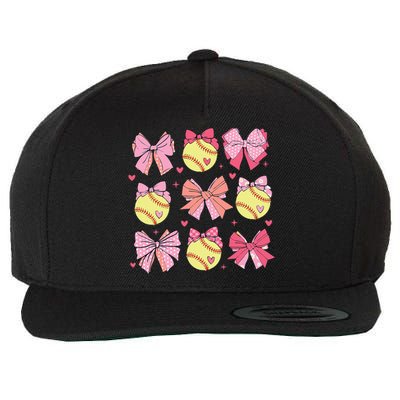 Softball Coquette Bow Softball Mom Mothers Day Wool Snapback Cap