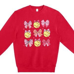 Softball Coquette Bow Softball Mom Mothers Day Premium Crewneck Sweatshirt