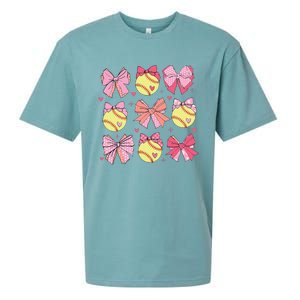 Softball Coquette Bow Softball Mom Mothers Day Sueded Cloud Jersey T-Shirt