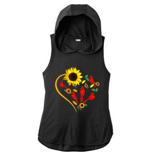 Sunflowers Cardinal Birds Cute Heart Shape Funny Bird Lover Ladies PosiCharge Tri-Blend Wicking Draft Hoodie Tank