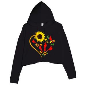 Sunflowers Cardinal Birds Cute Heart Shape Funny Bird Lover Crop Fleece Hoodie