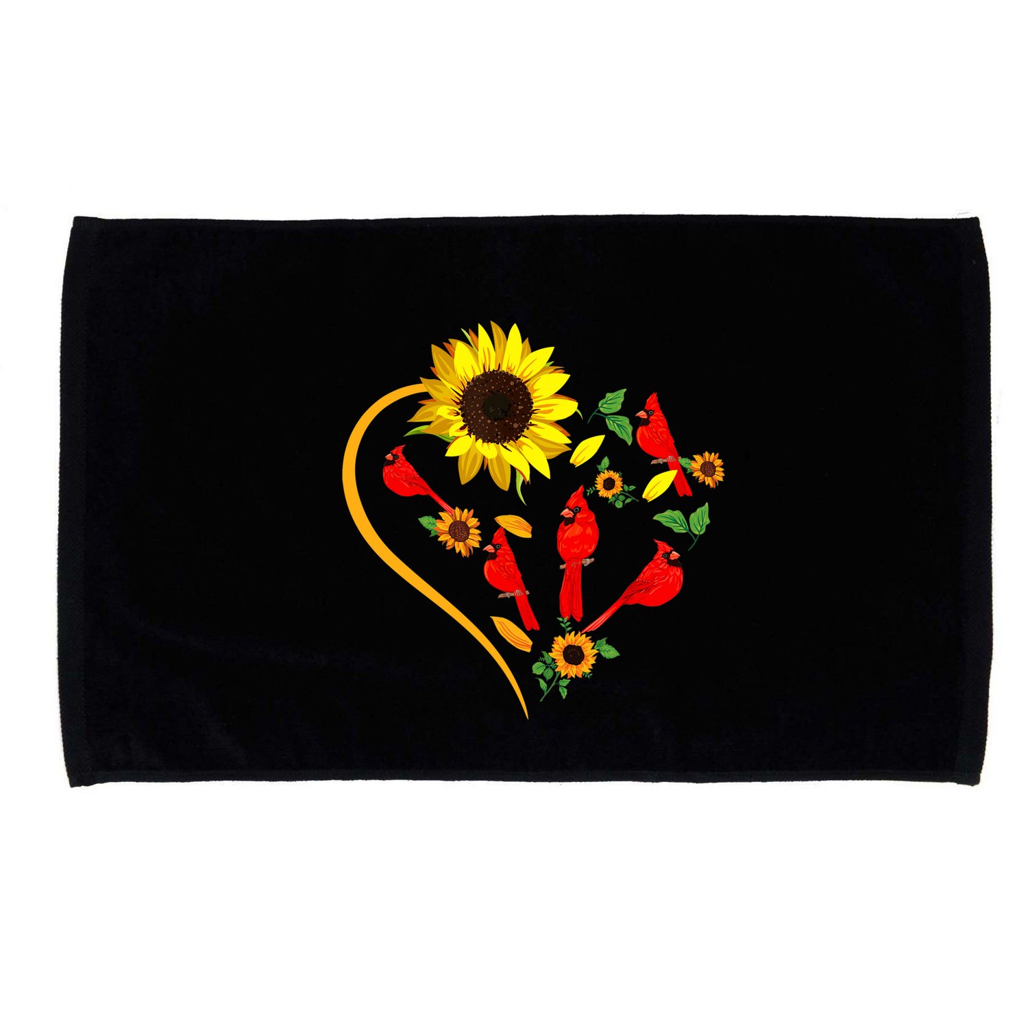 Sunflowers Cardinal Birds Cute Heart Shape Funny Bird Lover Microfiber Hand Towel