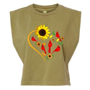 Sunflowers Cardinal Birds Cute Heart Shape Funny Bird Lover Garment-Dyed Women's Muscle Tee