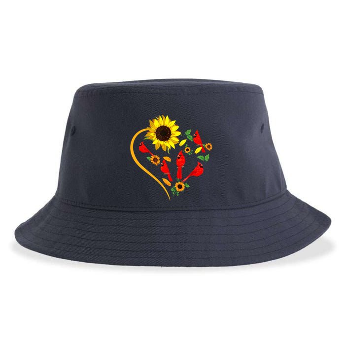 Sunflowers Cardinal Birds Cute Heart Shape Funny Bird Lover Sustainable Bucket Hat