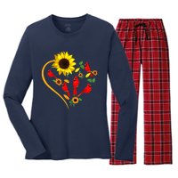 Sunflowers Cardinal Birds Cute Heart Shape Funny Bird Lover Women's Long Sleeve Flannel Pajama Set 